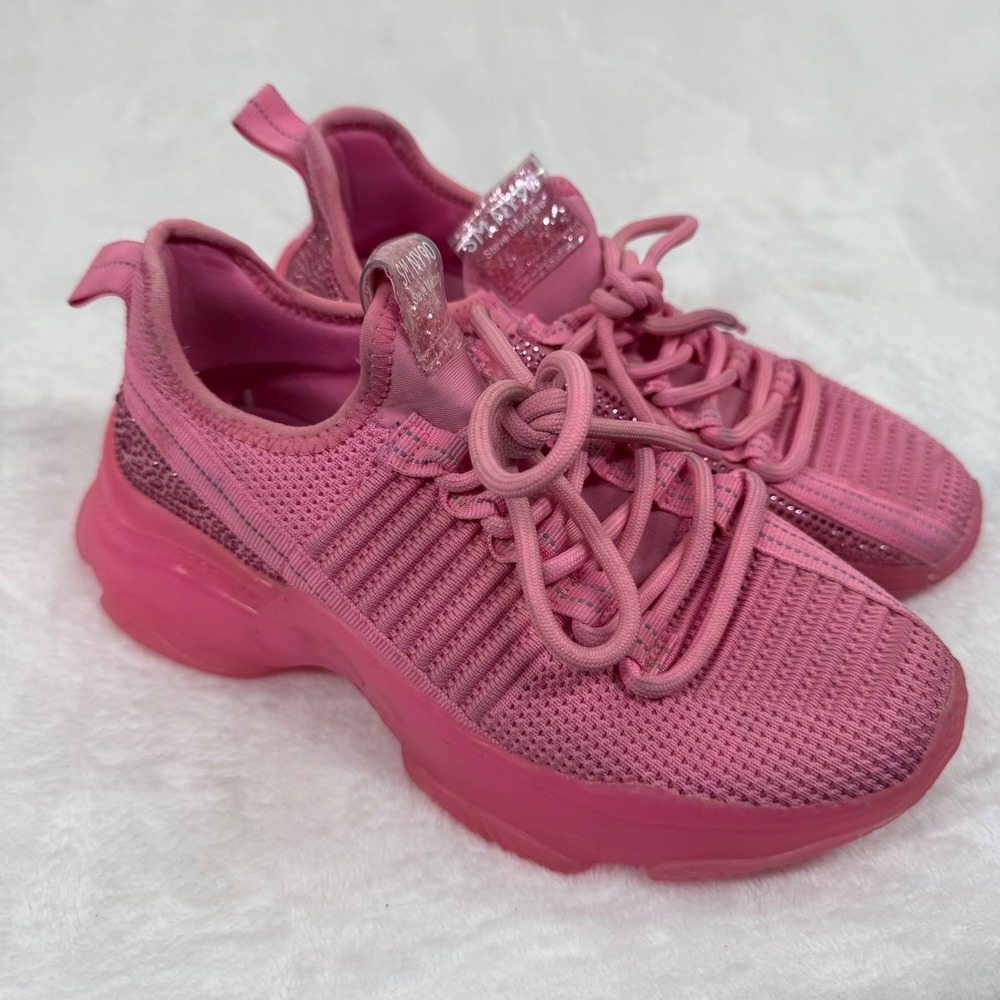 Steve Madden JMAXIMA Pink Rhinestone Chunky Platform Sneakers Girls Size 4M